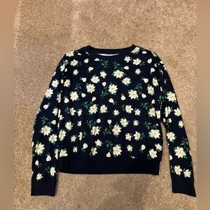 Draper James Navy Crewneck Sweater with White Floral Print